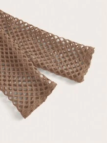 SHEIN ICON Hollow Out Fishnet Mesh Crop Top - Khaki - View 3