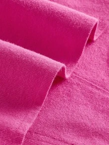 SHEIN EZwear Áo dệt kim nữ Bất đối xứng Gân đan màu trơn Giải trí - Màu Hồng Tươi - Xem 3