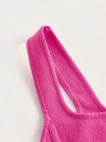 SHEIN EZwear Áo dệt kim nữ Bất đối xứng Gân đan màu trơn Giải trí - Màu Hồng Tươi - Xem 4