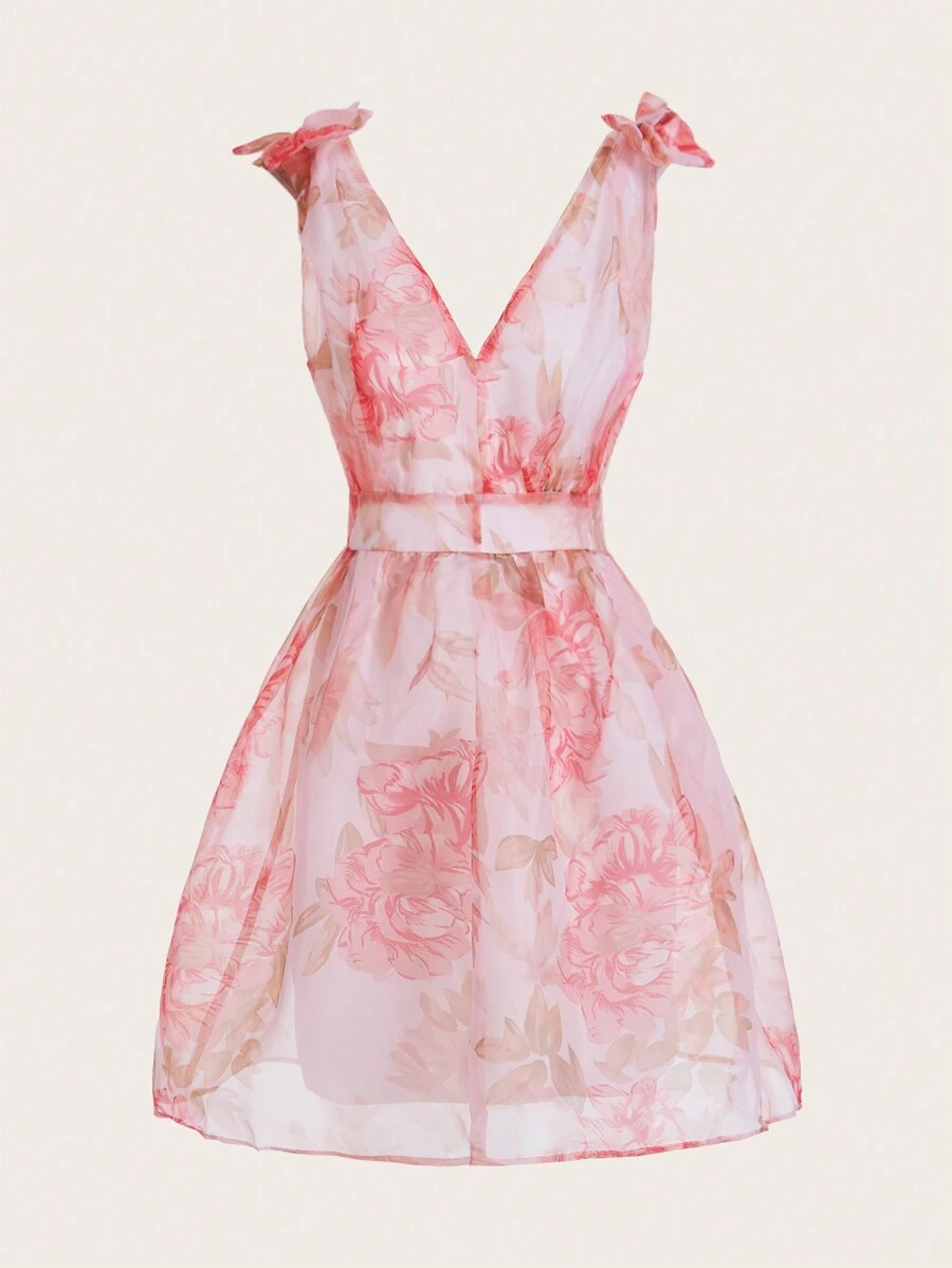 Aveloria Floral Print Tie Shoulder Dress