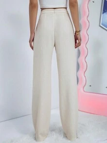 SHEIN Essnce 素色拉鏈門襟長褲 - 白色 - 查看 2