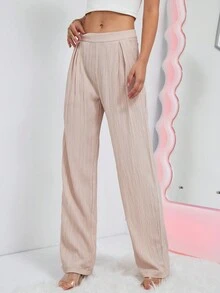 SHEIN Essnce 素色直筒褲 - 杏色 - 查看 3