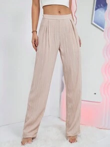 SHEIN Essnce 素色直筒褲 - 杏色 - 查看 4