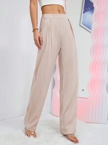 SHEIN Essnce 素色直筒褲 - 杏色 - 查看 6