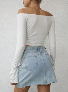 SHEIN Privé Áo thun nữ Xù màu trơn Giải trí - trắng - Xem 2