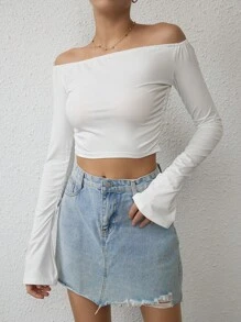 SHEIN Privé Áo thun nữ Xù màu trơn Giải trí - trắng - Xem 6