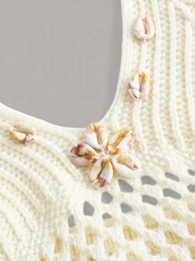 ROMWE Fairycore 貝殼貼花吊脖針織上衣 - 米色 - 查看 2