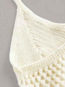 ROMWE Fairycore 貝殼貼花吊脖針織上衣 - 米色 - 查看 4