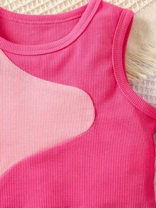 SHEIN 小女童雙色挖肩T恤 - 粉色 - 查看 4