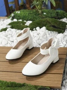 女孩蝴蝶結裝飾踝帶婚禮平底鞋適用於戶外 - 白色 - 查看 1