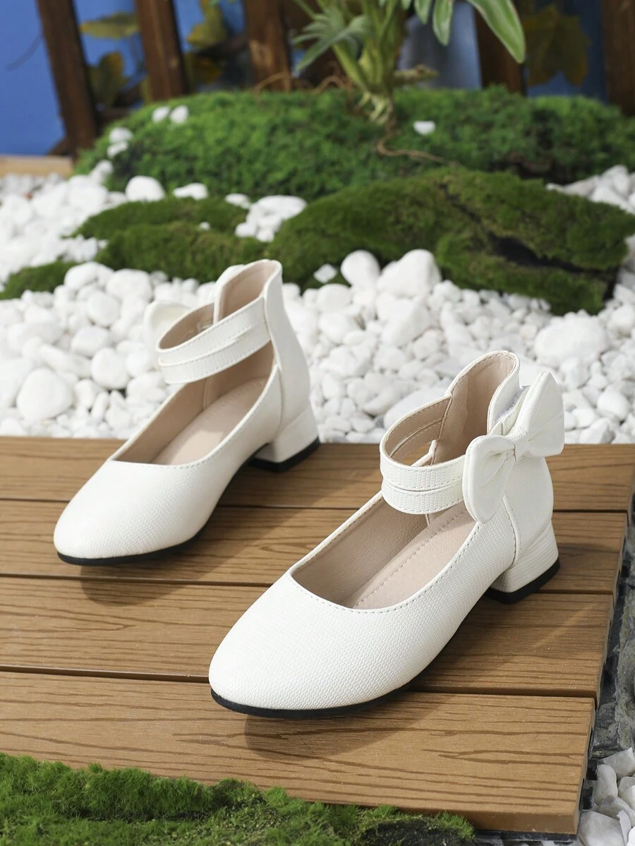 女孩蝴蝶結裝飾踝帶婚禮平底鞋適用於戶外 - 白色 - 查看 1