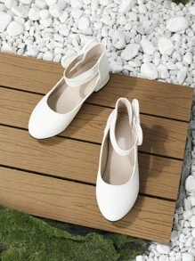 女孩蝴蝶結裝飾踝帶婚禮平底鞋適用於戶外 - 白色 - 查看 4