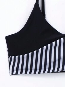 Bañador bikini de rayas con nudo lateral - Blanco y Negro - Ver 6