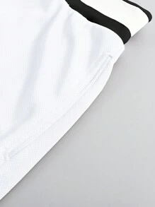 Manfinity Homme Pantalones cortos con cordón en la cintura, con gráfico de letras y ribete a rayas para hombres - Blanco - Ver 4
