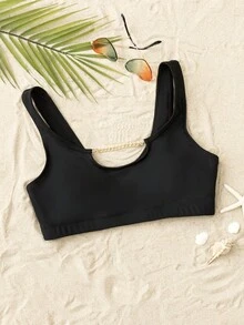 Chain Linked Cut Out Front Bikini Top - Black - View 4