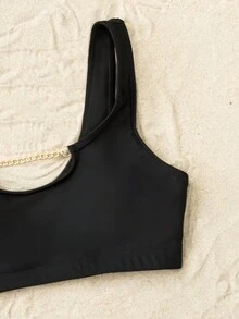 Chain Linked Cut Out Front Bikini Top - Black - View 5