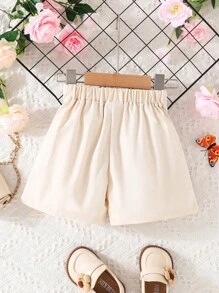 Little Girls' Fashionable Foldover Waist Button Detail Shorts For Summer - Apricot - View 2