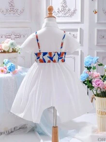 Đầm bé gái Bất đối xứng Nút phía trước 2 trong1 Hoa Giải trí - trắng - Xem 2