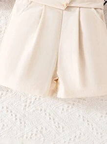 Little Girls' Fashionable Foldover Waist Button Detail Shorts For Summer - Apricot - View 3