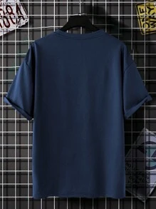Manfinity Homme Nam Thêu hoa Thả vai Áo thun Oversize - Màu xanh hải quân - Xem 2