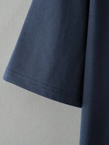 Manfinity Homme Nam Thêu hoa Thả vai Áo thun Oversize - Màu xanh hải quân - Xem 3