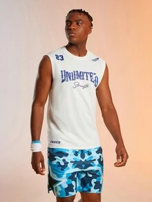 ROMWE MEN Prep Guys Letter Graphic Tank Top - White - View 1