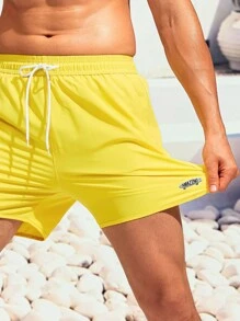 Surfspeed Hombres Shorts de natación con estampado de letra de cintura con cordón 2 en 1 - Amarillo - Ver 3
