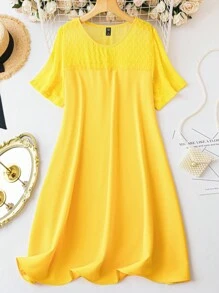 SHEIN Clasi Plus Contrast Mesh Solid Dress