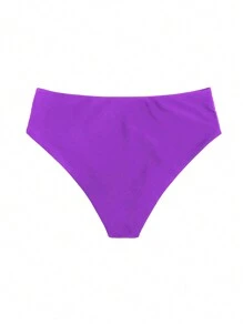 SHEIN Swim Summer Beach Solid High Waisted Bikini Bottom - Purple - View 4
