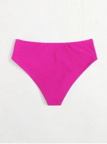 SHEIN Swim 素色高腰泳褲 - 玫紅色 - 查看 2