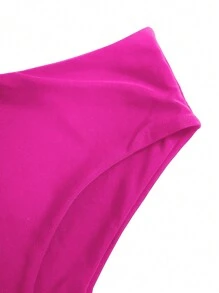 SHEIN Swim 素色高腰泳褲 - 玫紅色 - 查看 3