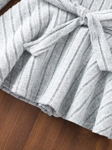 Tween Girl Solid Peplum Hem Tee & Trousers - Light Grey - View 4