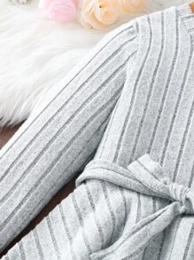 Tween Girl Solid Peplum Hem Tee & Trousers - Light Grey - View 5