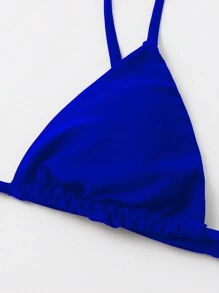 Swim Basics Summer Beach Solid Triangle Bikini Top - Royal Blue - View 3