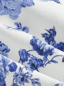 SHEIN MOD Áo khoác và áo lót dành cho xe tăng nữ Tương phản ren Thắt nút Sò điệp Hoa Tất cả trên in Boho - Xanh và trắng - Xem 3