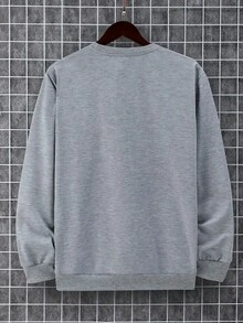 Manfinity Homme Nam Thêu biểu cảm Túi kangaroo Áo nỉ Không có vòng cổ - Xám - Xem 2