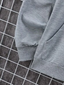 Manfinity Homme Nam Thêu biểu cảm Túi kangaroo Áo nỉ Không có vòng cổ - Xám - Xem 3