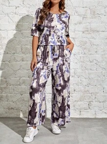 EMERY ROSE Hơn Nhuộm buộc Áo thun & Quần ống rộng - Nhiều màu - Xem 1