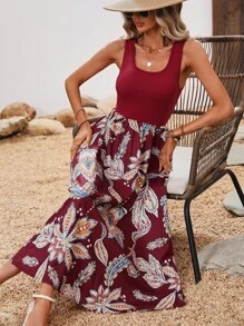 SHEIN LUNE Floral Print Dress - Burgundy - View 1