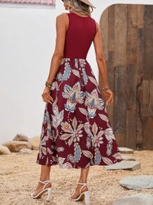 SHEIN LUNE Floral Print Dress - Burgundy - View 2