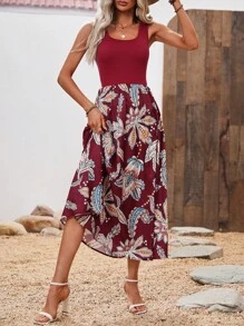 SHEIN LUNE Floral Print Dress - Burgundy - View 4