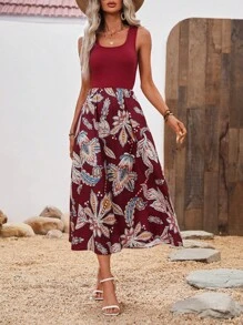 SHEIN LUNE Floral Print Dress - Burgundy - View 6