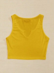 SHEIN Unity Top tank de cuello de muesca tejido de canalé - Amarillo - Ver 2