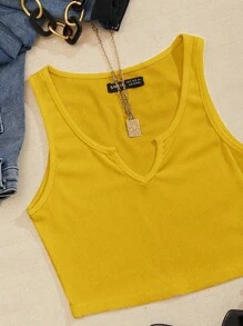 SHEIN Unity Top tank de cuello de muesca tejido de canalé - Amarillo - Ver 3