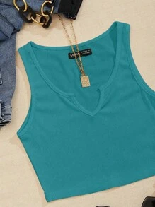 Chiquease Top tank de cuello de muesca tejido de canalé - Celeste - Ver 4