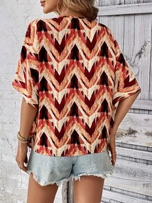 SHEIN Clasi 鋸齒形印花蝙蝠袖襯衫 - 彩色 - 查看 2