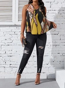 SHEIN LUNE Áo sơ mi Plus Size In hoa Báo Paisley Giải trí - Nhiều màu - Xem 5
