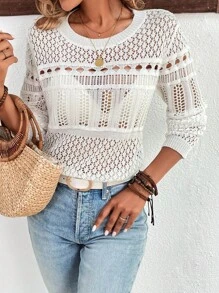 SHEIN LUNE Áo len nữ màu trơn Giải trí - trắng - Xem 6