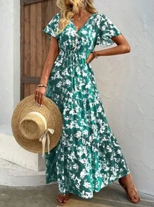 SHEIN LUNE 滿版印花蝴蝶袖荷葉邊洋裝 - 彩色 - 查看 1