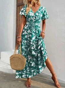 SHEIN LUNE 滿版印花蝴蝶袖荷葉邊洋裝 - 彩色 - 查看 3